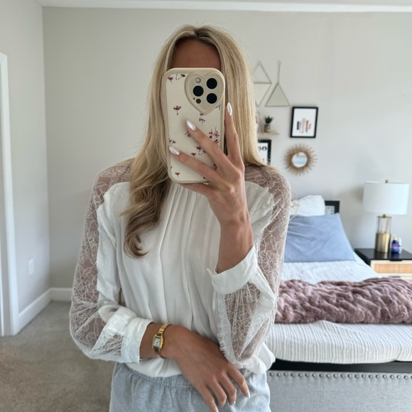 Zara White Lace Sleeve Top - Picture 2 of 7